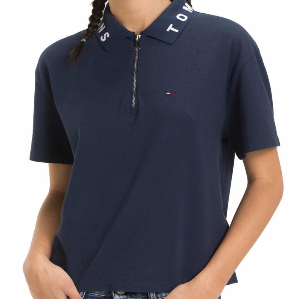 Tommy Jeans logo collar polo top